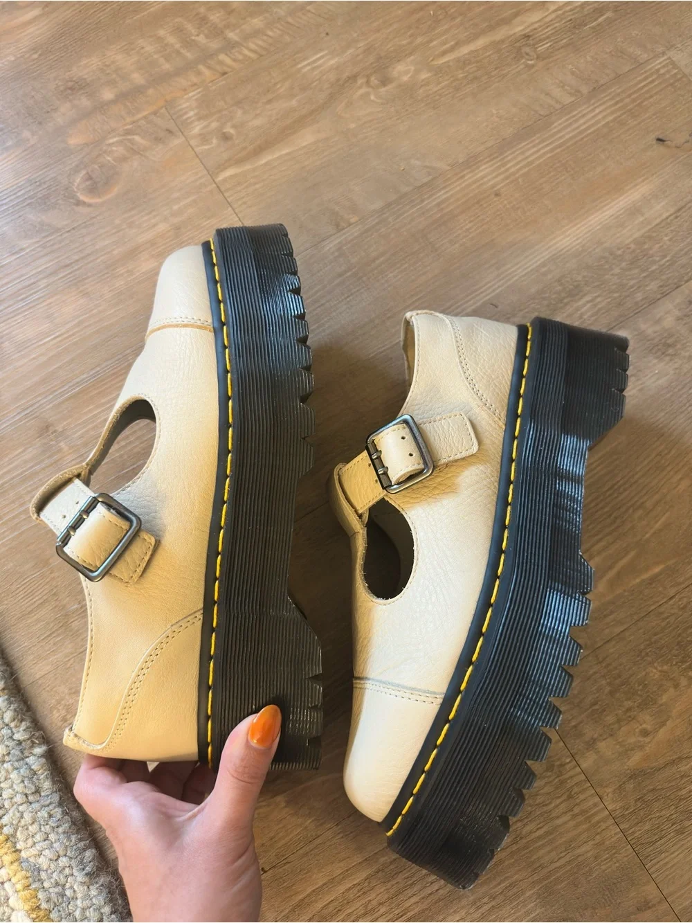 Dr. Martens Cream T‑Bar Platform Mary Jane Shoes